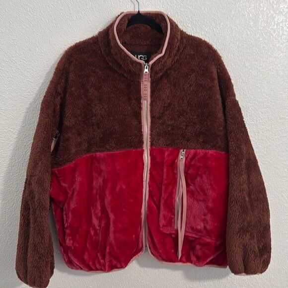 NWT- UGG-Marlene Sherpa Jacket II- pink and brown- Size Large - Picture 2 of 13